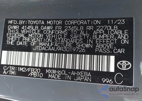 2024 Toyota Prius Le from USA, damaged, VIN JTDACAAU9R3019726